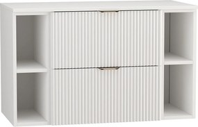 Biały Zestaw Łazienkowy 100cm Szafka Blat Regały Ryflowane Fronty