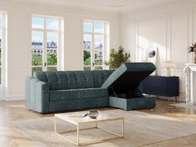 Kanapa narożna rozkładana z teksturowanej tkaniny w kolorze ciemnoturkusowym - Powierzchnia spania 140 cm - Materac 14 cm - DARIELO