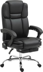 Vinsetto Regulowany Fotel Biurowy z 6 Punktami Masażu, Funkcją Ogrzewania, Podnóżkiem, Skóra Ekologiczna, Czarny
