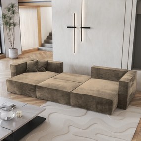 Masseno Narożnik SARMO z funkcją spania i pojemnikiem na pościel Narozniki U, Rozkładana sofa - Beżowy, MONOLITH 09
