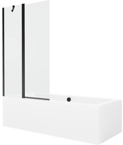 Mexen Cube wanna prostokątna 170 x 80 cm z obudową i parawanem 1-skrzydłowym 100 cm, transparent, czarny - 550517080X9410117000
