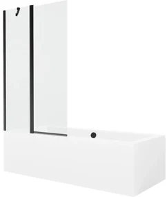 Mexen Cube wanna prostokątna 170 x 80 cm z obudową i parawanem 1-skrzydłowym 100 cm, transparent, czarny - 550517080X9410117000
