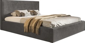 Łóżko sypialniane 140x200 cm Kyoto, pojemnik i stelaż metalowy - łóżko w aksamitnej tkaninie, ciemny szary (Amor Velvet 4321)