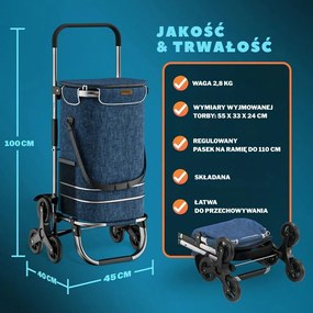 Torba na zakupy na kółkach do schodów COMFORT, 50l, niebieska Monzana
