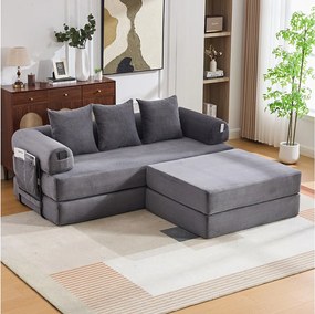 Sofa modułowa 3-osobowa - 200 x 190 x 67 cm - z 3 poduszkami + kieszeń boczna - sztruks - ciemnoszary