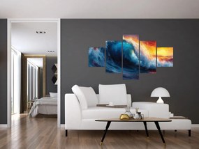 Obraz - Fala o zachodzie słońca (125x70 cm)