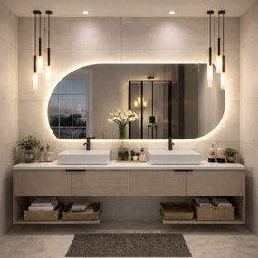 Lustro asymetryczne z podświetleniem MOON Twist LED | Różne rozmiary | Różne kolory : Kolor tafli szkła - Srebrny, Rozmiar - 180 x 76 cm