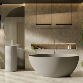 Zestaw KALMI z konglomeratu w kolorze szarym matowym wanna wolnostojąca i umywalka wolnostojąca z konglomeratu