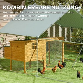 PawHut Wybieg dla kur z osłoną UV, siatka stalowa, automat do karmienia, dla 12-18 kur