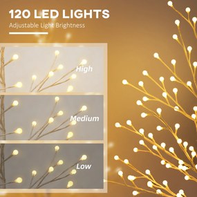 HOMCOM Sztuczna brzoza z 120 diodami LED, 3 poziomy jasności, składane gałęzie, IP44, 150 cm, Biały