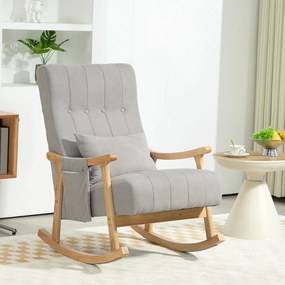 HOMCOM Fotel bujany z poduszką lędźwiową, szerokie siedzisko, rama bukowa, do 120 kg, szary