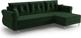 Rozkładana narożna sofa SILVIANO 230x140 cm, ciemnozielona, uniwersalna