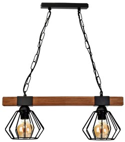 Lampa, podwójna, loft, czarna, drewno wisząca ULF BLACK/WOOD 2xE27