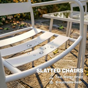 Outsunny Zestaw bistro 3-częściowy metalowy zestaw mebli ogrodowych z 2 krzesłami, stołem, design lamelowy, odporny na rdzę | Aosom PL