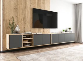 Komplet wiszących szafek rtv dąb wotan + grafit - Avila 15X