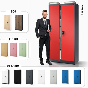 Biurowa szafa metalowa na akta JAN, 900 x 1850 x 400 mm, antracytowo-czerwona