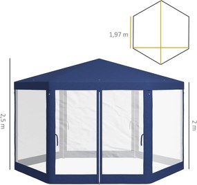 Outsunny Pawilon Ogrodowy, 6-kąt, Moskitiery, Metalowa Konstrukcja, 3,94x3,412x2,5m, Niebieski