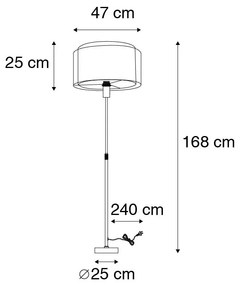 Lampa podłogowa stalowa z czarno-białym kloszem regulowana 45 cm - Parte Nowoczesny Oswietlenie wewnetrzne