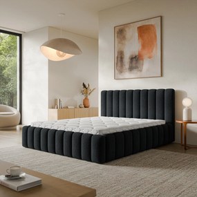 Masseno Łóżko Tapicerowane TEBA z pojemnikiem na pościel 200x200 cm - Czarny, QUELLE 100
