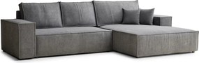 Szary rozkładany/ze schowkiem narożnik z tkaniny szenilowej (prawostronny/z szezlongiem) Maze – Maison de Rêve
