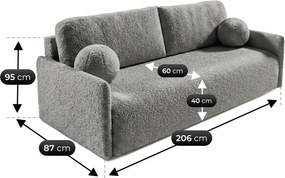 Sofa VENI Rozkładana Dwuosobowa Ciemnoszara Boucle Japandi