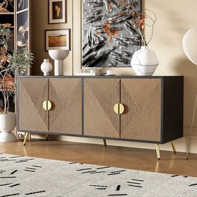 Komoda z 4 drzwiami - 160 x 40 x 75 cm - MDF i płyta wiórowa - Czarny i naturalny