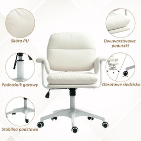HOMCOM Regulowane krzesło biurowe z miękkimi poduszkami i pokryciem z ekoskóry, elastyczne kółka i funkcja przechylania, Biały