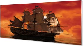 Szkło do Kuchni na Ścianę Statek w Blasku Pomarańczowego Nieba