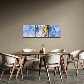 Obraz biegnących koni, obraz olejny (z zegarem) (90x30 cm)
