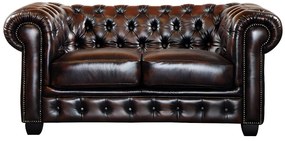 Kanapa 2-osobowa chesterfield BRENTON 100% skóry bawolej - Kolor: brązowy z kasztanowymi refleksami
