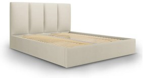 Beżowe tapicerowane łóżko dwuosobowe ze schowkiem ze stelażem 140x200 cm Juniper – Mazzini Beds