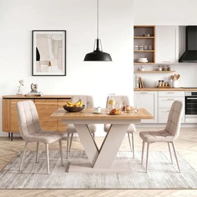 Zestaw Stół Prostokątny Rozkładany CLARK 120-160 cm Dąb Artisan/Kaszmir i 4 Krzesła SAL Beżowe