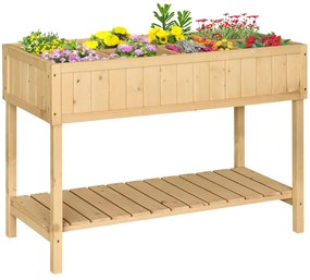 Outsunny Stół Ogrodowy do Sadzenia Drewno Jodłowe 6 Przegródek z Odpływem Półka Naturalny 120x60x81cm | Aosom PL