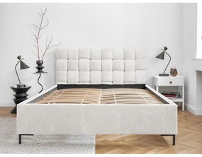 Kremowe tapicerowane łóżko dwuosobowe ze stelażem 160x200 cm Eve – Miuform