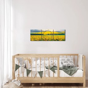 Obraz - Pole słoneczników (z zegarem) (90x30 cm)
