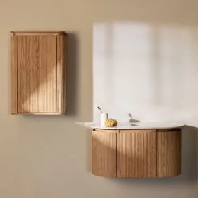 Zestaw Wiszących Mebli Łazienkowych 90x50 Cm Z Drewna Carsone Naturalna & Naturalna & Without Sink & Bezlusterkowiec & Bez Kranu - Sklum