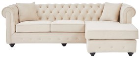 Kanapa narożna chesterfield dwustronna, aksamitna beżowa z odpinanymi siedziskami TOLEDO