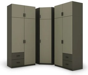 Szafa narożna z półkami i szufladami 189 x 240 cm – Szary Grafit / Eukaliptus