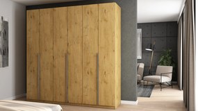 Szafa 6 drzwiowa otwierana 240 x 240 cm – dąb lancelot ze srebrnymi uchwytami