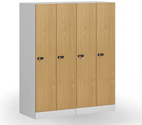 Szafa ubraniowa S1 obniżona 2-drzwiowa, 1500 x 600 x 500 mm, demontaż, zamek mechaniczny z kodem, drzwi laminowane, dąb naturalny