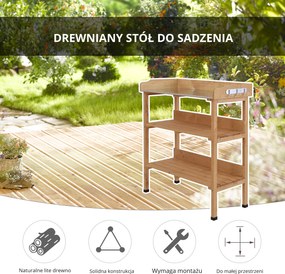Outsunny stół do roślin z metalową powierzchnią roboczą drewno naturalne 76x37x89cm | Aosom PL