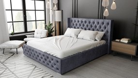 Emporius Rolia łóżko chesterfield 200x200 - pojemnik i stelaż, wysoka jakość - łóżko dwuosobowe 200x200 w stylu glamour - aksamit, ciemny szary (Paros 6)