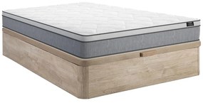 Zestaw 140 x 190 cm stelaż ze skrzynią naturalny jasny + materac o grub. 22 cm ze sprężynami kieszeniowymi - SERENITE marki YSMÉE