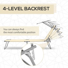 Outsunny Składany leżak ogrodowy z daszkiem przeciwsłonecznym na plażę beżowy | Aosom PL