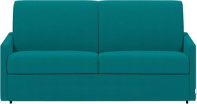 Kanapa 3-osobowa rozkładana typu express z turkusowej tkaniny z siedziskiem z pianki z pamięcią kształtu - Powierzchnia spania 140 cm - Materac 14 cm CALIFE