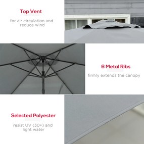 Outsunny Wiszący parasol Ø293 cm z bocznym uchwytem, krzyżową podstawą, wiatroodporny, wodoodporny, ciemnoszary | Aosom PL