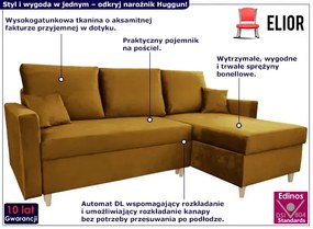 Obustronny narożnik z weluru musztardowy - Nitro
