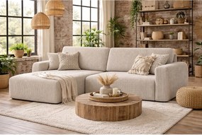 Narożnik z funkcją spania i pojemnikiem Ariel L, tkanina sztruksowa Poso, Beżowy, Lewy