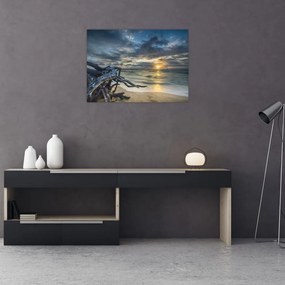 Obraz na szkle - morze o zachodzie słońca (70x50 cm)