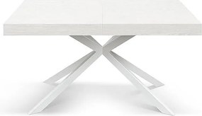 Stół drewniany, białe wykończenie, biała podstawa X, rozkładany 160x90 - CAMAIORE